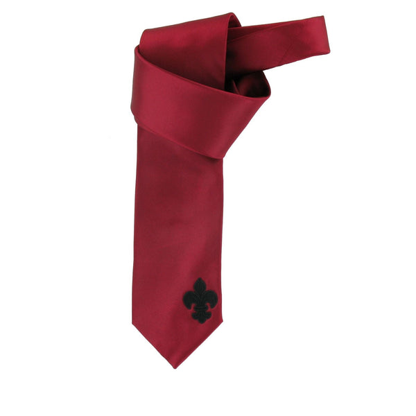 SiaLinda: Krawatte Scarlett, weinrot, Satin, mit Lilien Applikation - SiaLinda.com